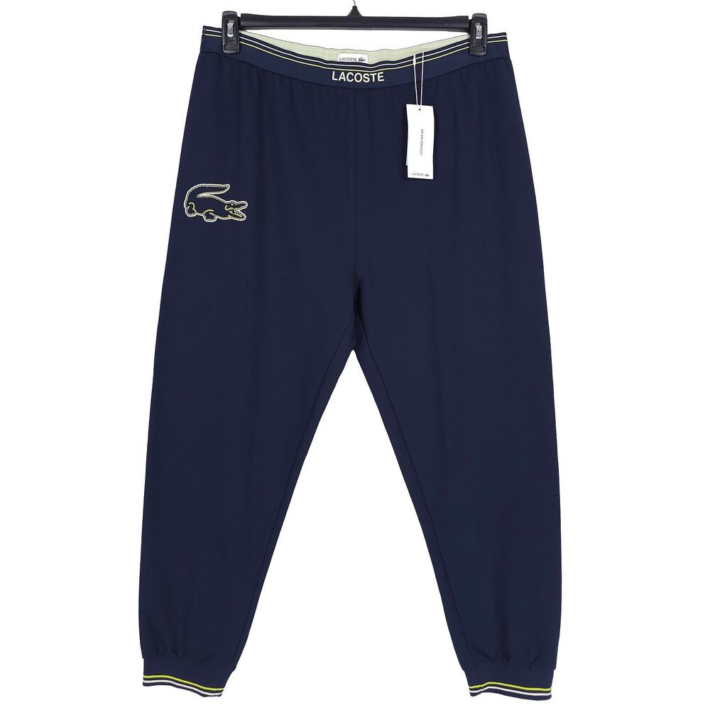Lacoste Mens Logo Pajama Lounge Pants XXL Navy Blue Yellow Stretch Cotton Blend